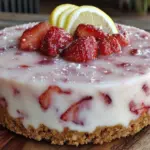 creamy frozen strawberry lemonade pie - featured image