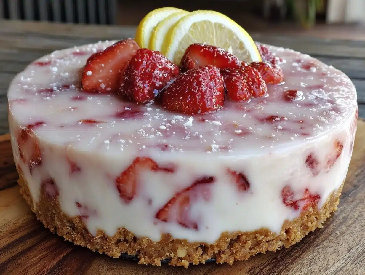 creamy frozen strawberry lemonade pie - featured image