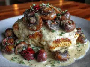 creamy garlic mushroom chicken - featured image