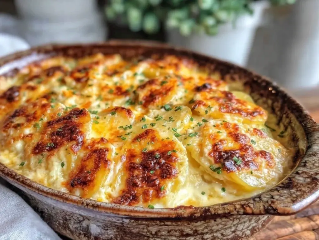 creamy herb boursin scalloped potatoes - featured image