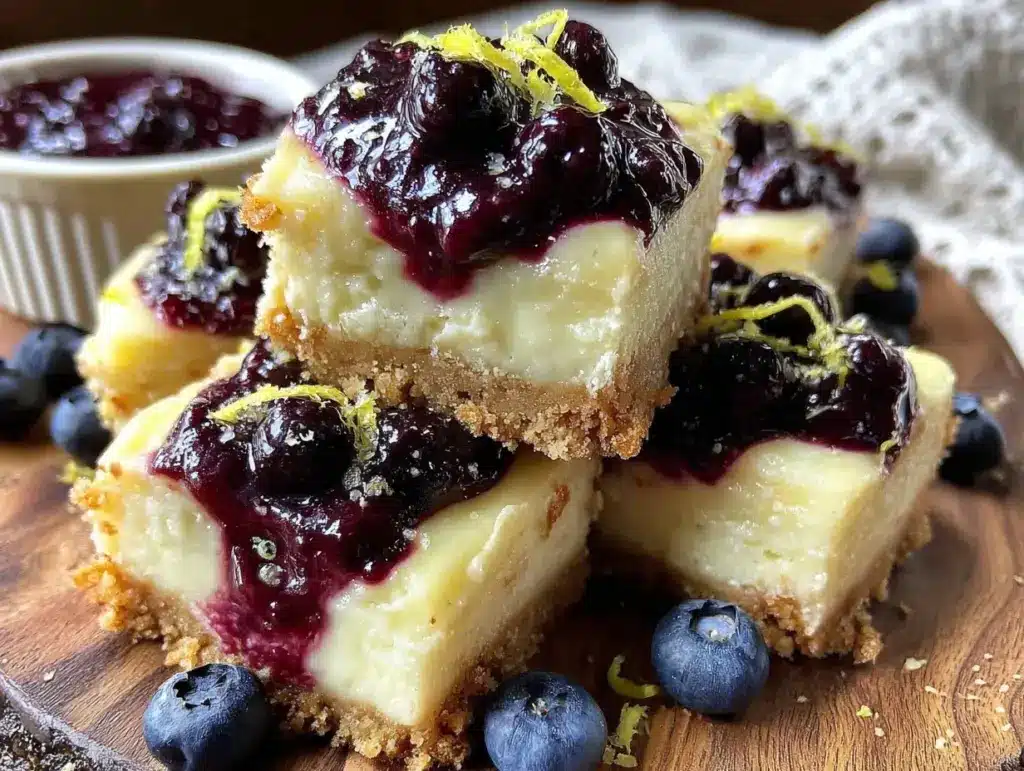 creamy lemon blueberry cheesecake bars - featured image
