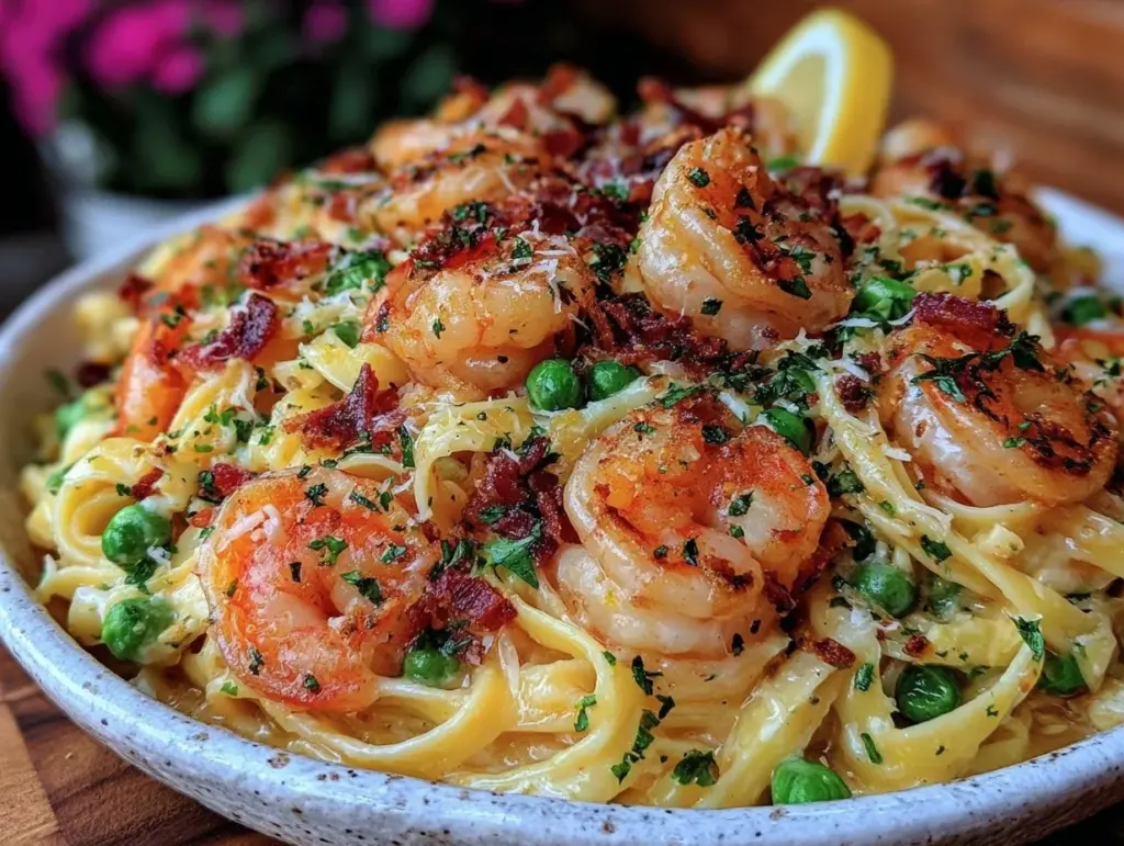 creamy lemon garlic shrimp pasta - featured image