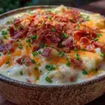 creamy loaded baked potato soup with bacon - featured image