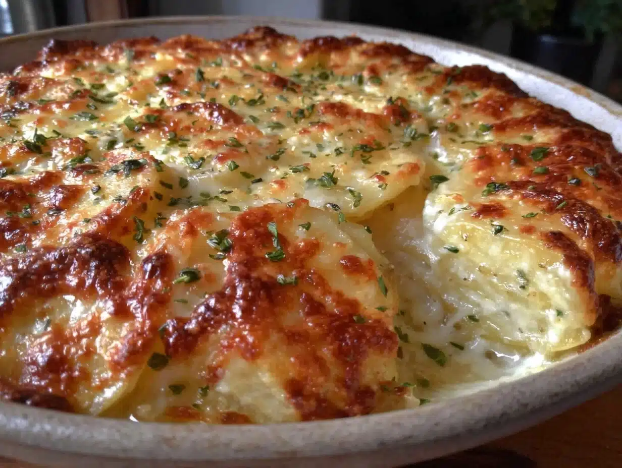 creamy scalloped potatoes au gratin - featured image