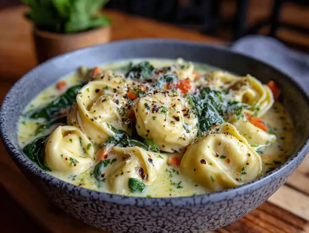 creamy slow cooker tortellini soup - featured image