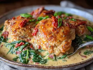 creamy slow cooker tuscan chicken - featured image