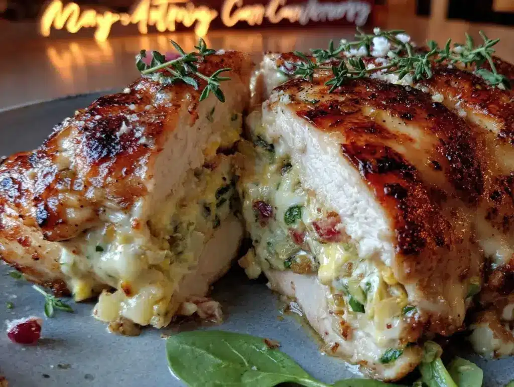 creamy spinach artichoke stuffed chicken breast - featured image