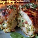creamy spinach artichoke stuffed chicken breast - featured image