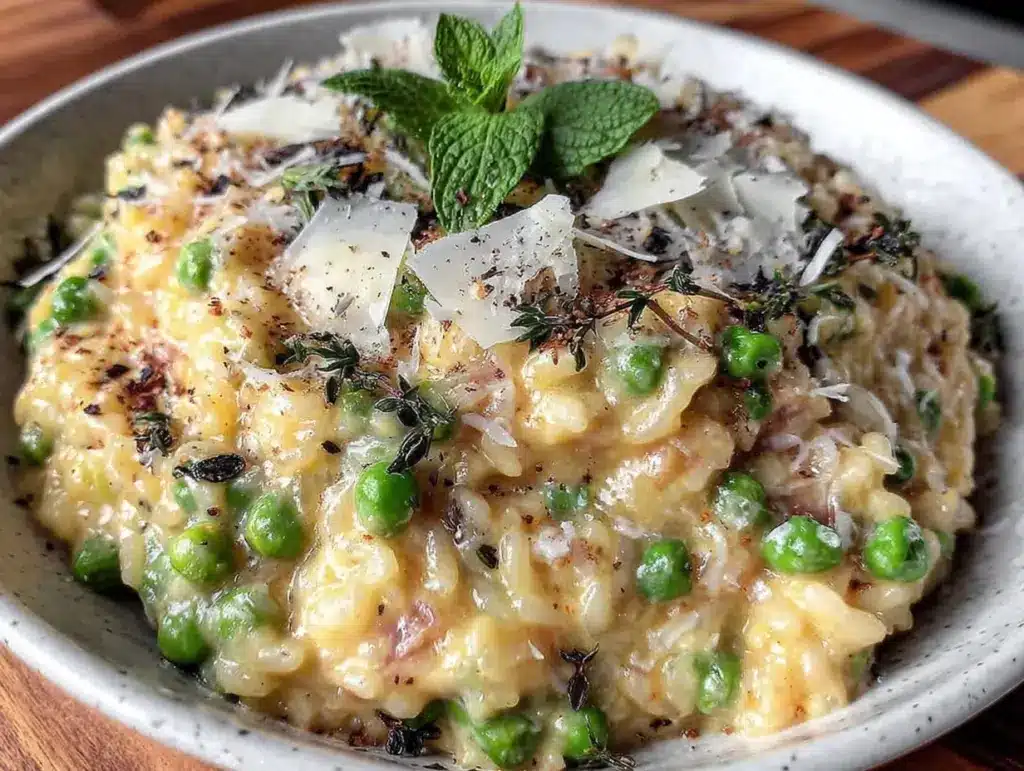 creamy spring pea and mint risotto - featured image