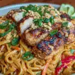 creamy thai peanut noodle salad with chicken - featured image