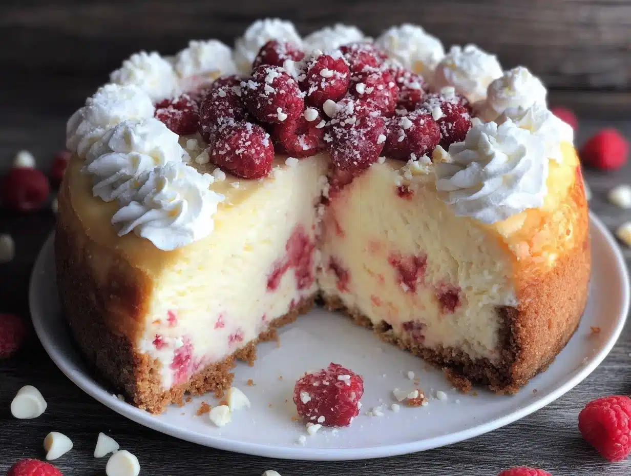 creamy white chocolate raspberry cheesecake - featured image