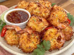 crispy air fryer coconut shrimp - featured image