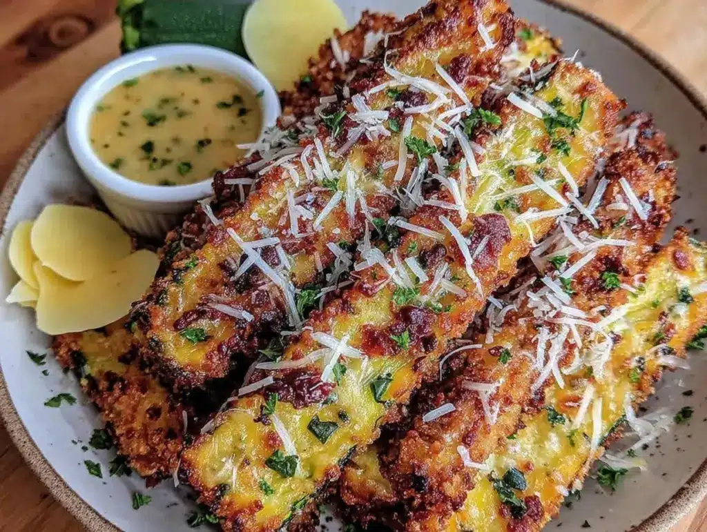 crispy air fryer garlic parmesan zucchini fries - featured image