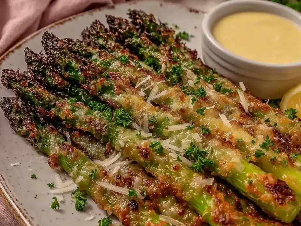 crispy air fryer parmesan asparagus spears - featured image