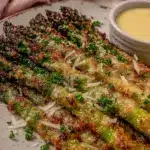 crispy air fryer parmesan asparagus spears - featured image