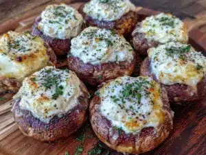 crispy air fryer stuffed mushrooms - featured image