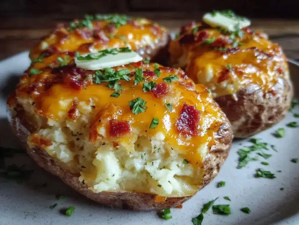 crispy cheesy twice-baked potatoes - featured image