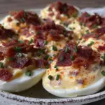 crispy deviled eggs with bacon - featured image