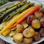 easy roasted spring vegetable medley - featured image