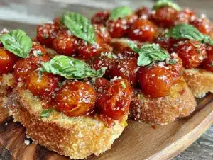 fresh cherry tomato bruschetta with basil - featured image