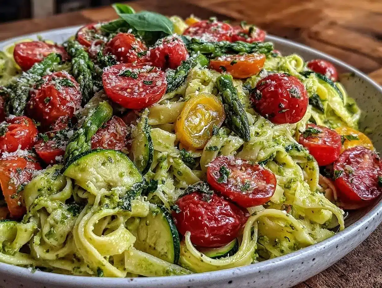 fresh pesto pasta primavera preparation steps