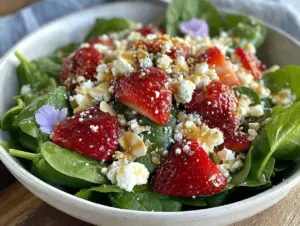 fresh strawberry spinach salad - featured image