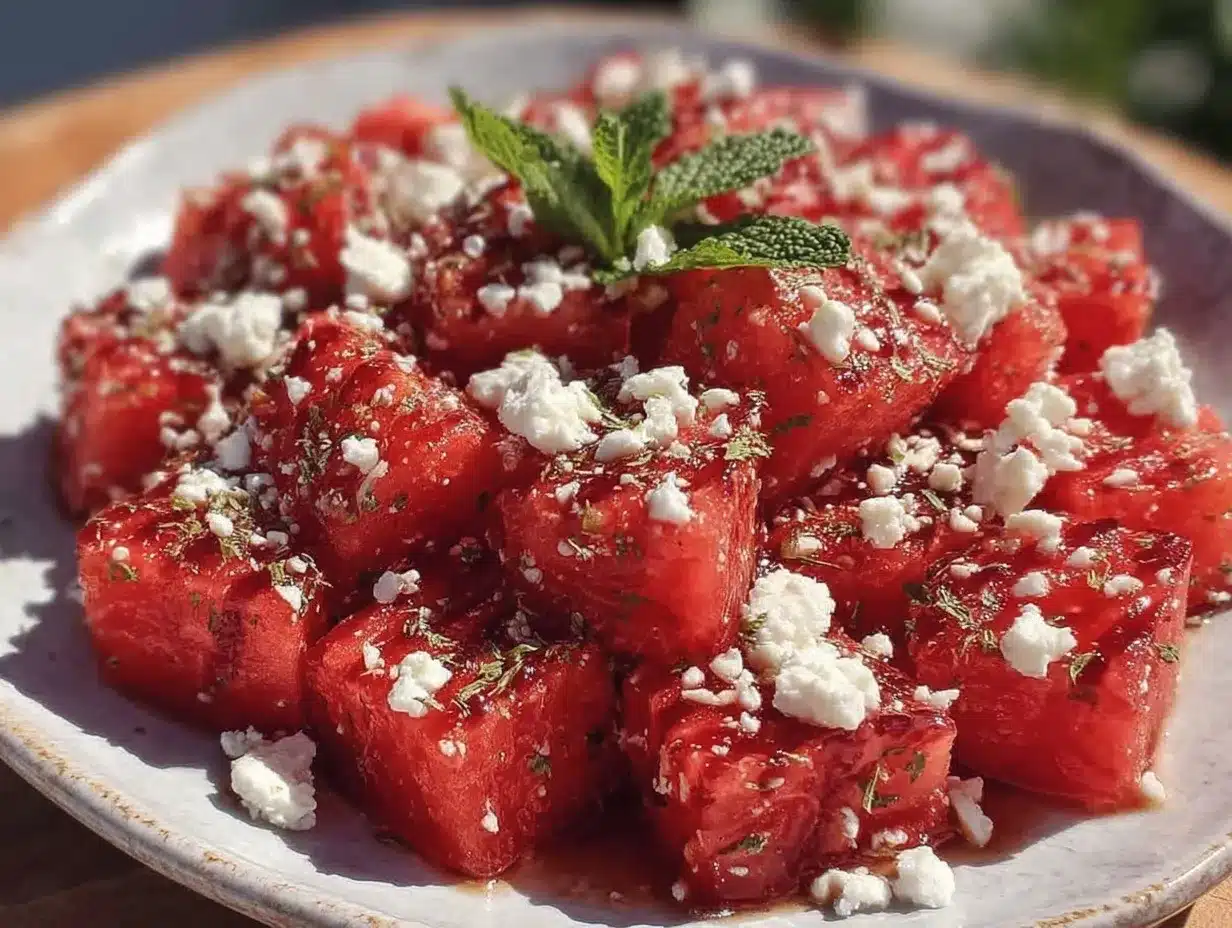 fresh watermelon feta salad preparation steps
