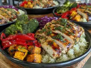 grilled chicken and veggie meal prep bowls - featured image