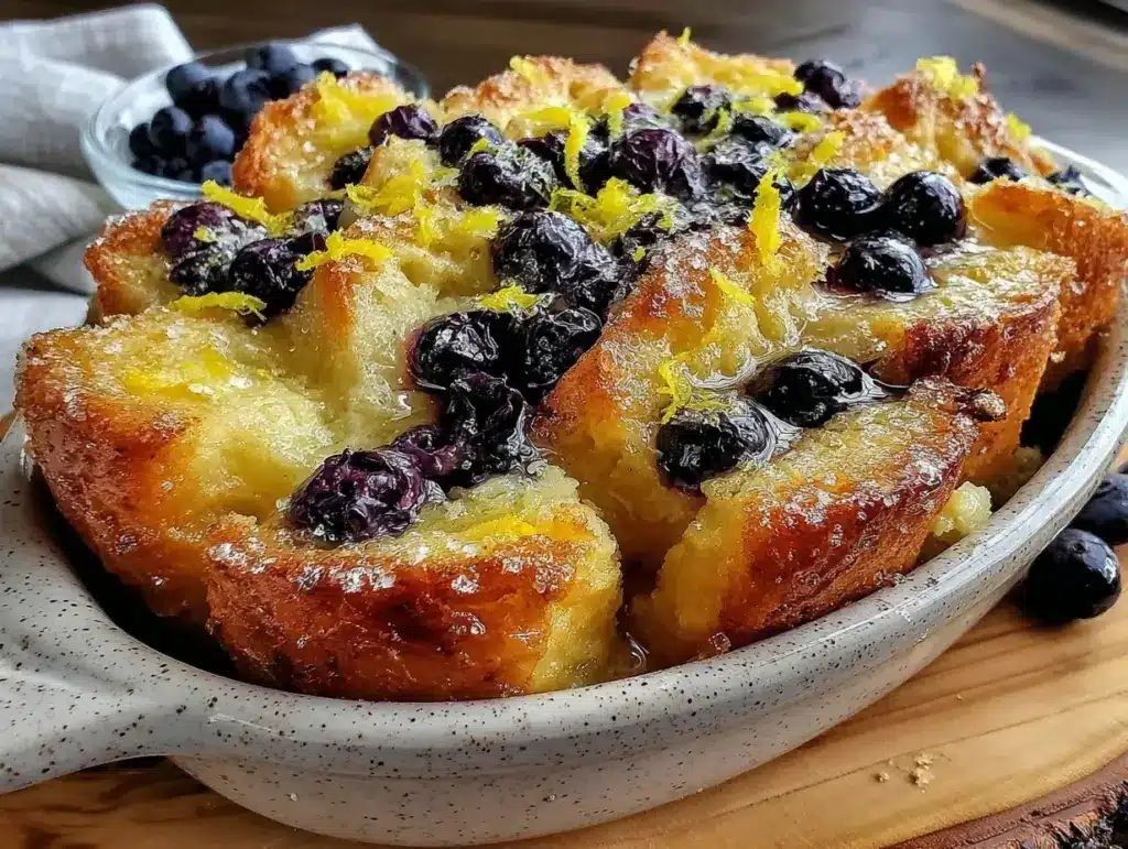 lemon blueberry french toast casserole - featured image