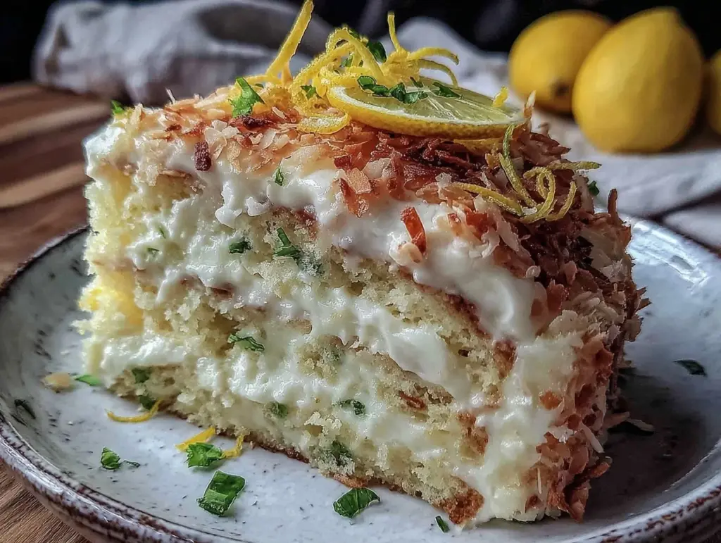 lemon coconut layer cake - featured image