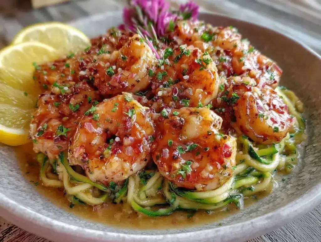lemon garlic shrimp with zoodles - featured image
