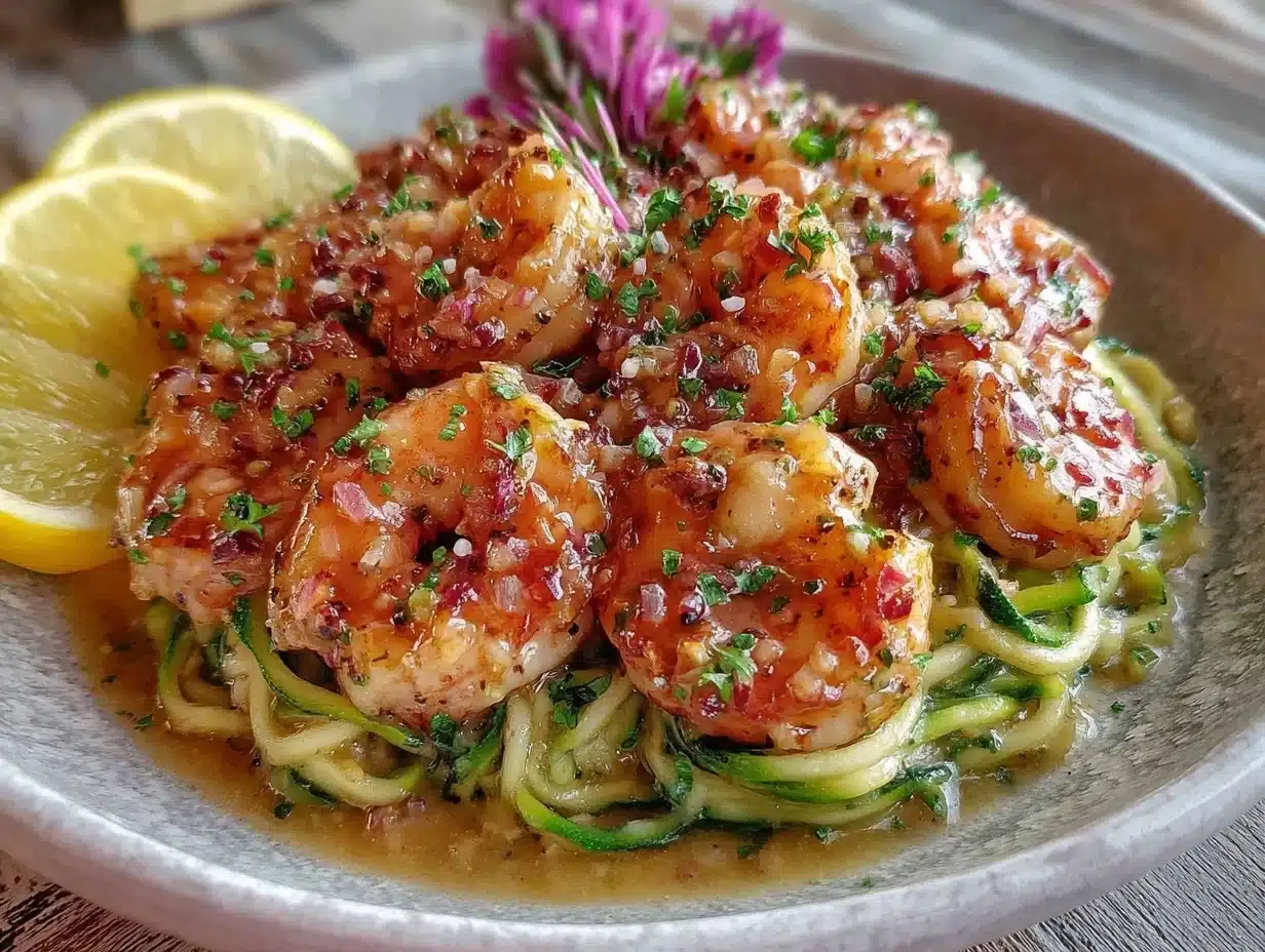 lemon garlic shrimp with zoodles - featured image