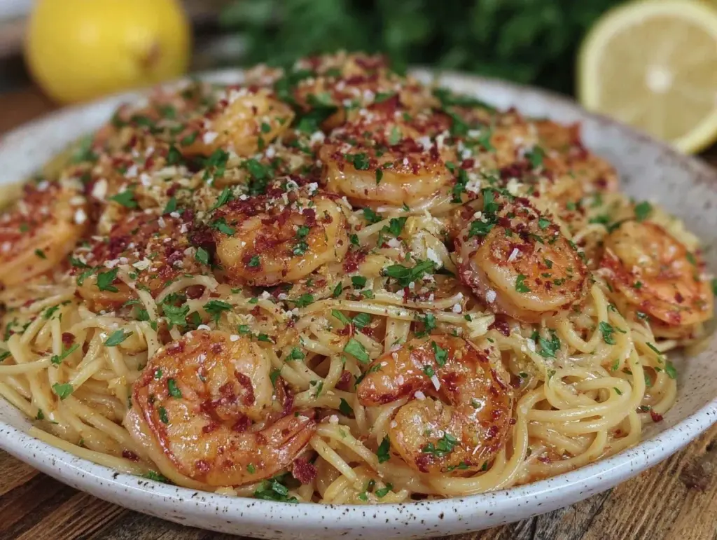 lemon shrimp pasta - featured image
