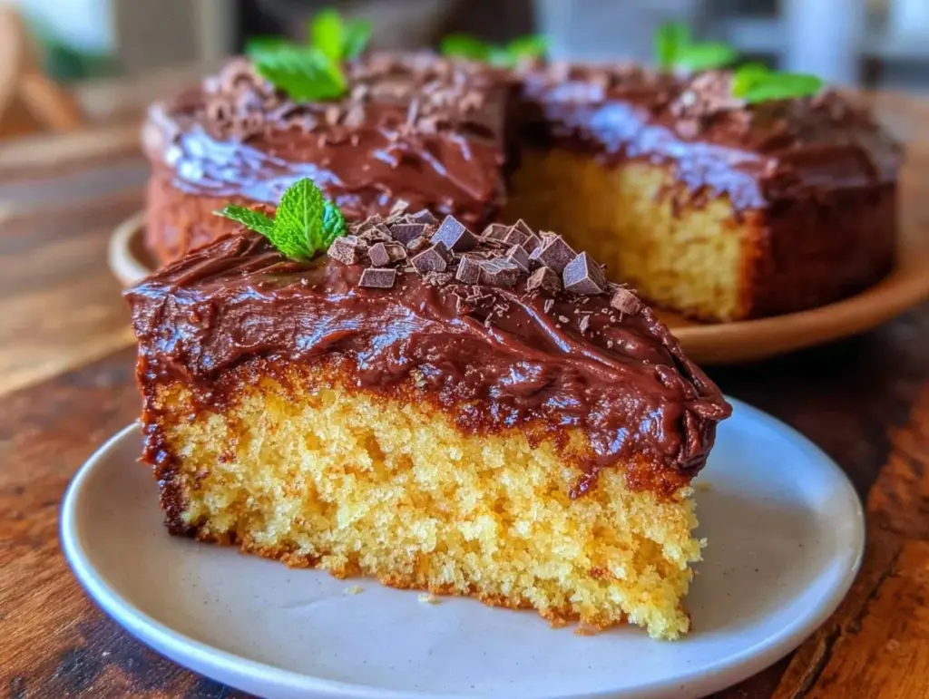 moist classic yellow cake with creamy chocolate frosting - featured image