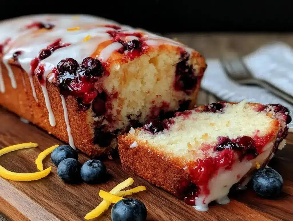 moist lemon blueberry pound cake loaf - featured image