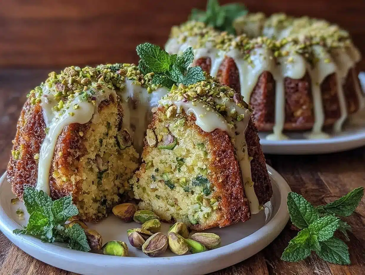 moist pistachio mint bundt cake - featured image