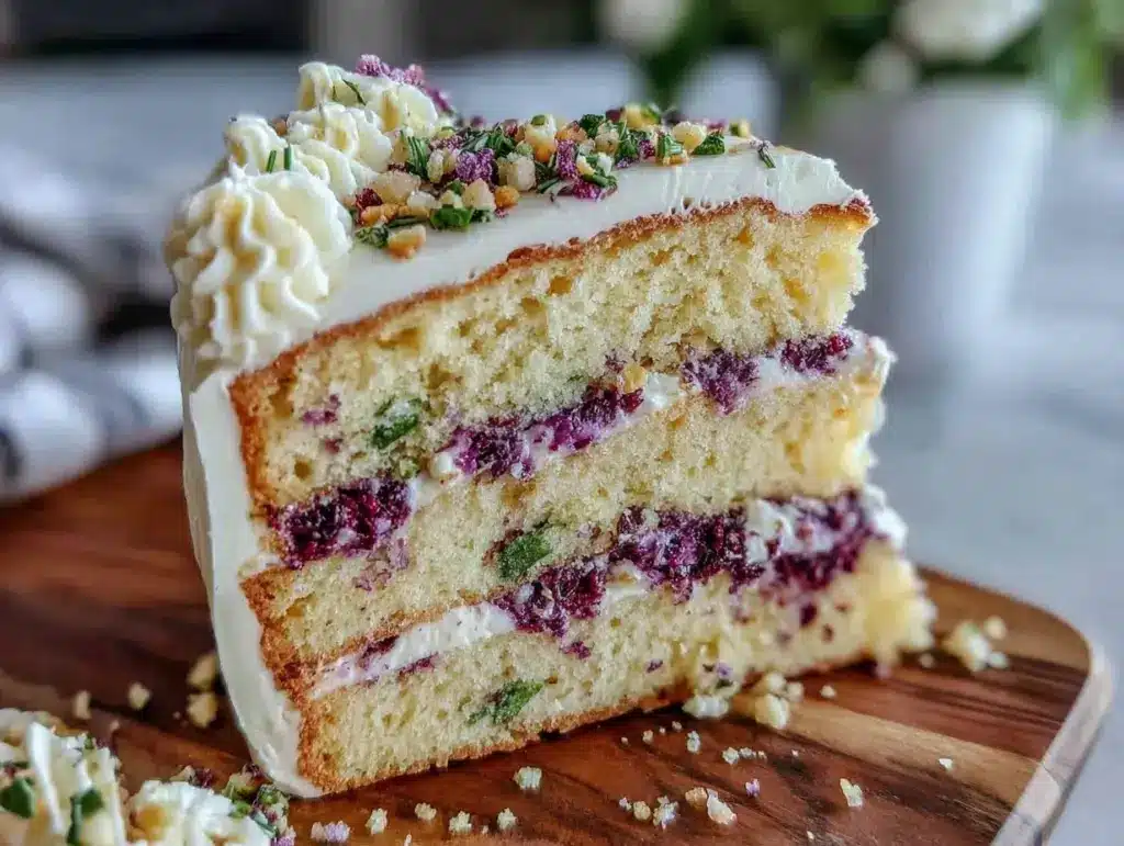 purple green gold layer cake - featured image