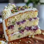 purple green gold layer cake - featured image