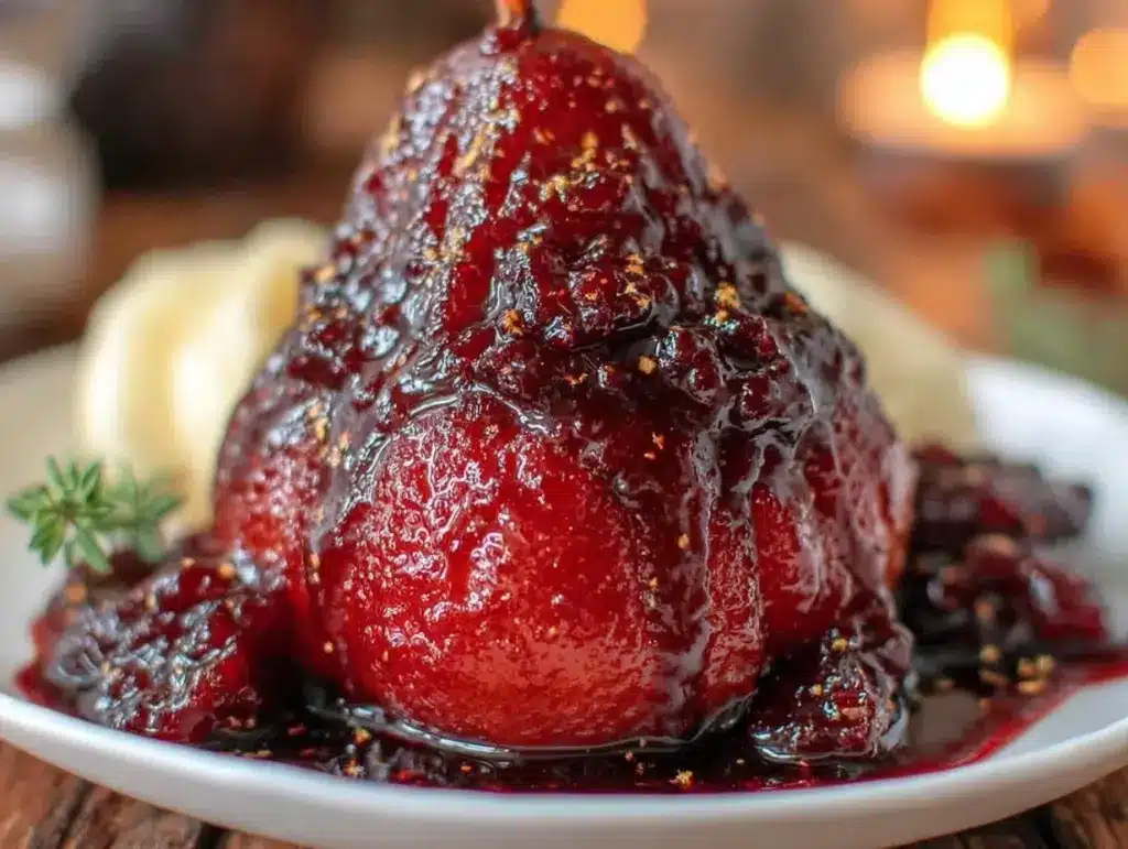 red wine poached pears - featured image