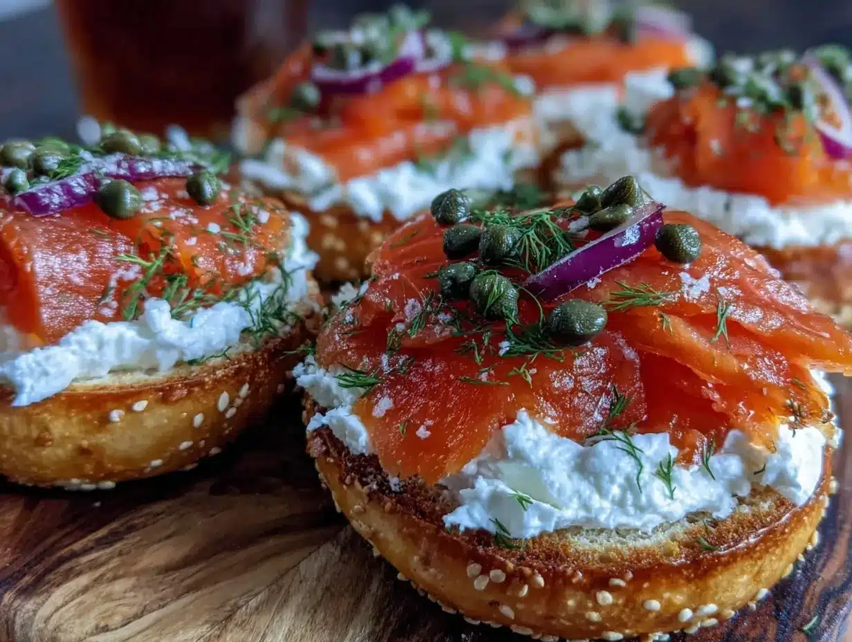 smoked salmon and cream cheese bagel board preparation steps