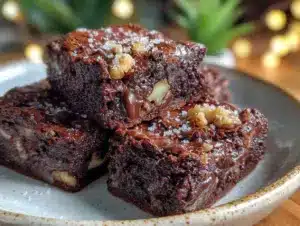 triple chocolate fudge brownies with walnuts - featured image