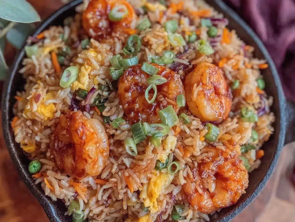 Blackstone fried rice with shrimp preparation steps