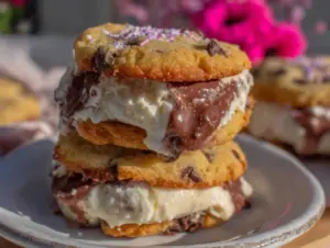 chewy chocolate chip cookie ice cream sandwiches - featured image