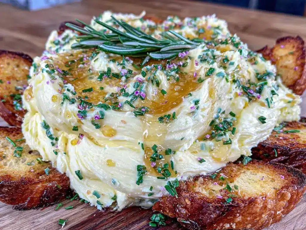 creamy butter board with honey and fresh herbs - featured image