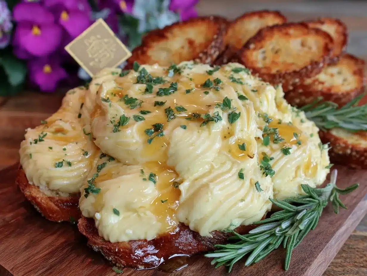 creamy butter board with honey and fresh herbs preparation steps