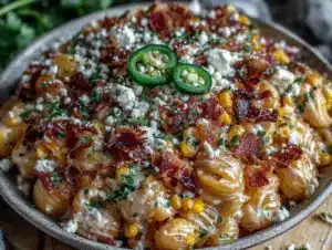 creamy elote pasta salad with cotija - featured image