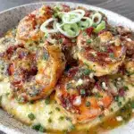 creamy garlic butter shrimp and grits - featured image