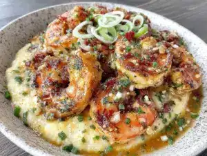 creamy garlic butter shrimp and grits - featured image