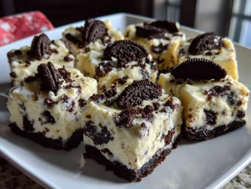 creamy no-bake Oreo cheesecake bars - featured image