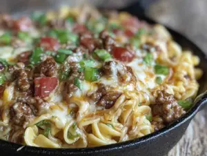 creamy one-pot cheeseburger pasta skillet - featured image